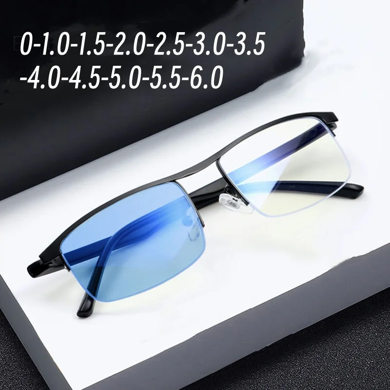 Top Trends: Men's Business Half Frame Photochromic Myopia Glasses Hight Definition Near Sight Eyewear Anti Blue Light Color Changing Glasses Shoppable Styles