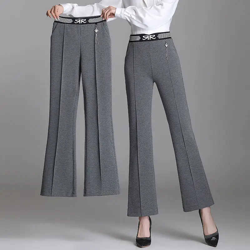 Top Trends: Office Lady Fashion Flare Pants Korean Spring Autumn Women Elastic High Waist Solid Simple Pocket Slim Versatile Casual Trousers Shoppable Styles