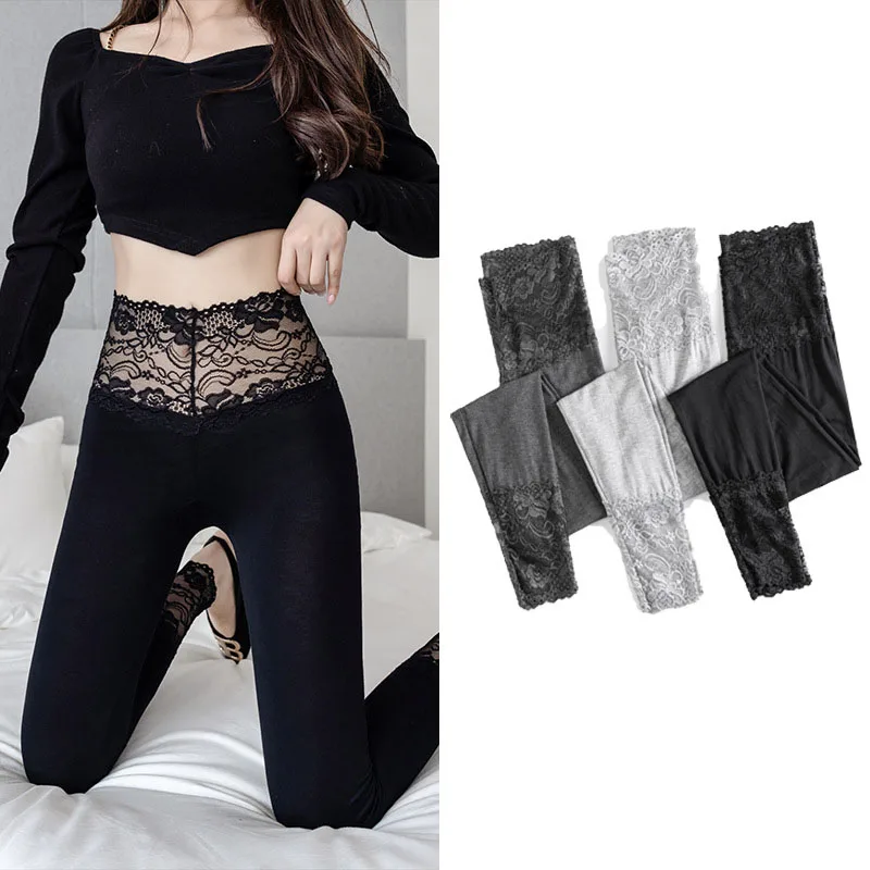 Top Trends: Sexy Women Leggings Modal Cotton Fashion Thin Lace Patchwork Breathbale Legging Stretchy Workout Comfortable Pants Trousers Shoppable Styles - Image 2