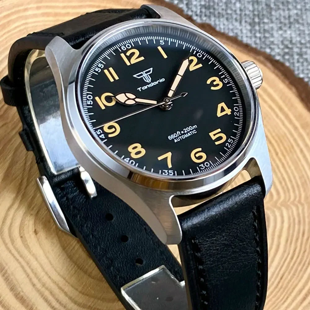 Top Trends: Tandorio 39mm Black Dial Sapphire Glass 20ATM Diving Japan NH35A PT5000 Automatic Pilot Brushed Men Watch Leather Strap Shoppable Styles