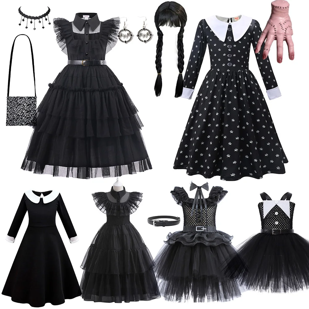 Top Trends: Halloween Wednesday Addams Movie Costume Girl Fancy Disguise Cosplay Party Clothes Carnival Children Princess Dress Up Vestido Shoppable Styles