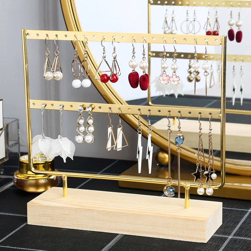 Top Trends: 24 / 44 / 66 Holes Stand Jewelry Display Organizer Earrings Pendants Bracelets Jewelry Holder With Wooden Base Earrings Storage Rack Shoppable Styles - Image 2