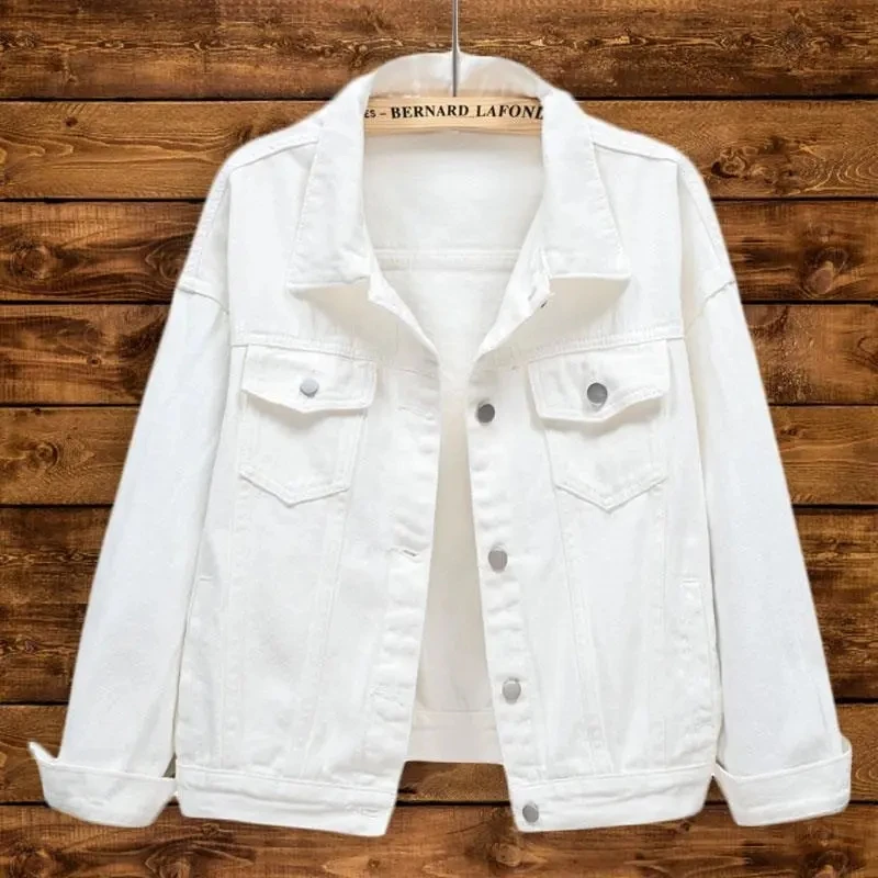 Top Trends: White Denim Jacket Women Korean Fashion Loose Short Jean Coat Spring Autumn Long Sleeve Single Breasted Wild Cowboy Jackets Shoppable Styles