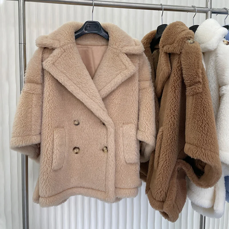 Top Trends: RosEvans New Women Teddy Bear Cape Short Women Thick Fashion Camel Fur Teddy Silhouette Lapel Wool Coat Loose Fit Autumn Winter Shoppable Styles