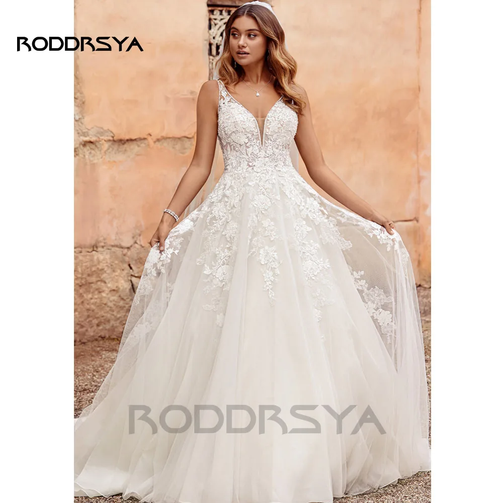 Top Trends: RODDRSYA Boho Elegant Wedding Dresses For Women Beach V-Neck Beading Lace Appliques Bridal Gowns Backless Tulle Robe De Mariée Shoppable Styles