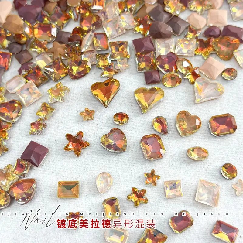 Top Trends: Caramel Maillard Style Nail Mixed Pack Flat Bottomed Pointed Bottomed Crooked Heart Shaped Rhinestone Decorations Shoppable Styles