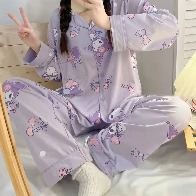 Top Trends: Sanrio Hello Kitty Kuromi Pajamas Suits Kawaii Cinnamoroll Melody Long Sleeve Shirt Pant Two Pieces Sets For Women Shoppable Styles