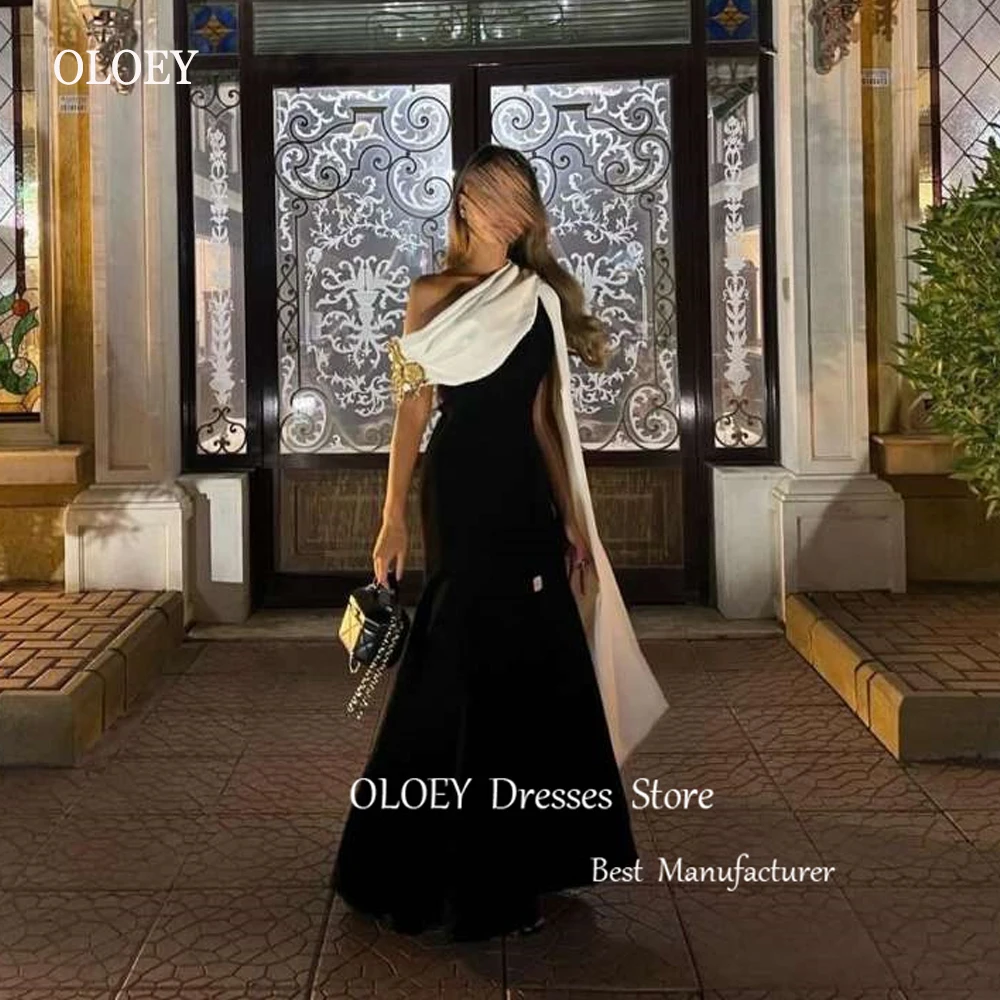 Top Trends: OLOEY Saudi Arabic Women Simple Black And White Mermaid Evening Dresses Long Cape Sleeve Prom Gowns Formal Party Event Dress Shoppable Styles