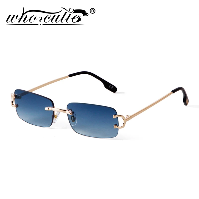 Top Trends: Blue Rimless Rectangle Sunglasses Men 2023 Brand Design Metal Fashion Square Sun Glasses For Women Gradient Lens Frameless UV400 Shoppable Styles