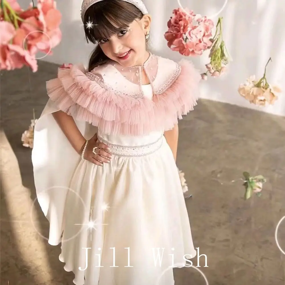 Top Trends: Jill Wish Luxury White Flower Girl Dress With Cape A-LIne Beading Pearls Wedding Birthday Party Princess Kids Gown Pageant J108 Shoppable Styles