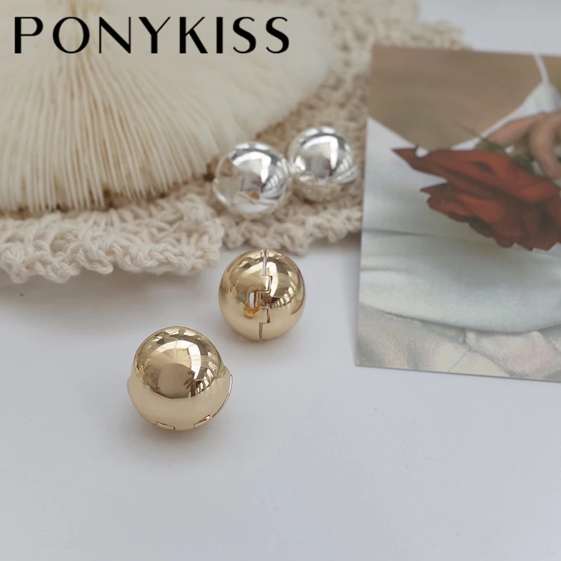 Top Trends: PONYKISS Trendy 925 Sterling Silver Round Ball 18K Gold Hoop Stud Earrings Buckle For Women Design Fine Jewelry Drop Shipping Shoppable Styles