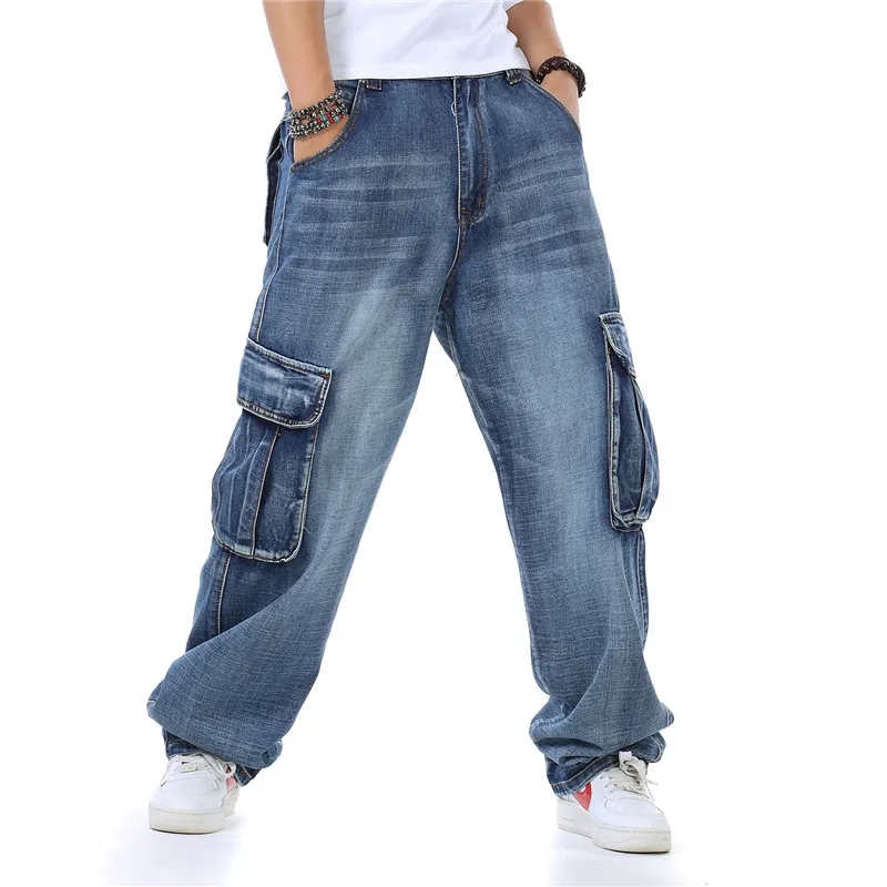 Top Trends: Jeans For Men Men&#039;s Straight Denim Cargo Pants Biker Jeans Men Baggy Loose Blue Jeans With Side Pocket Shoppable Styles