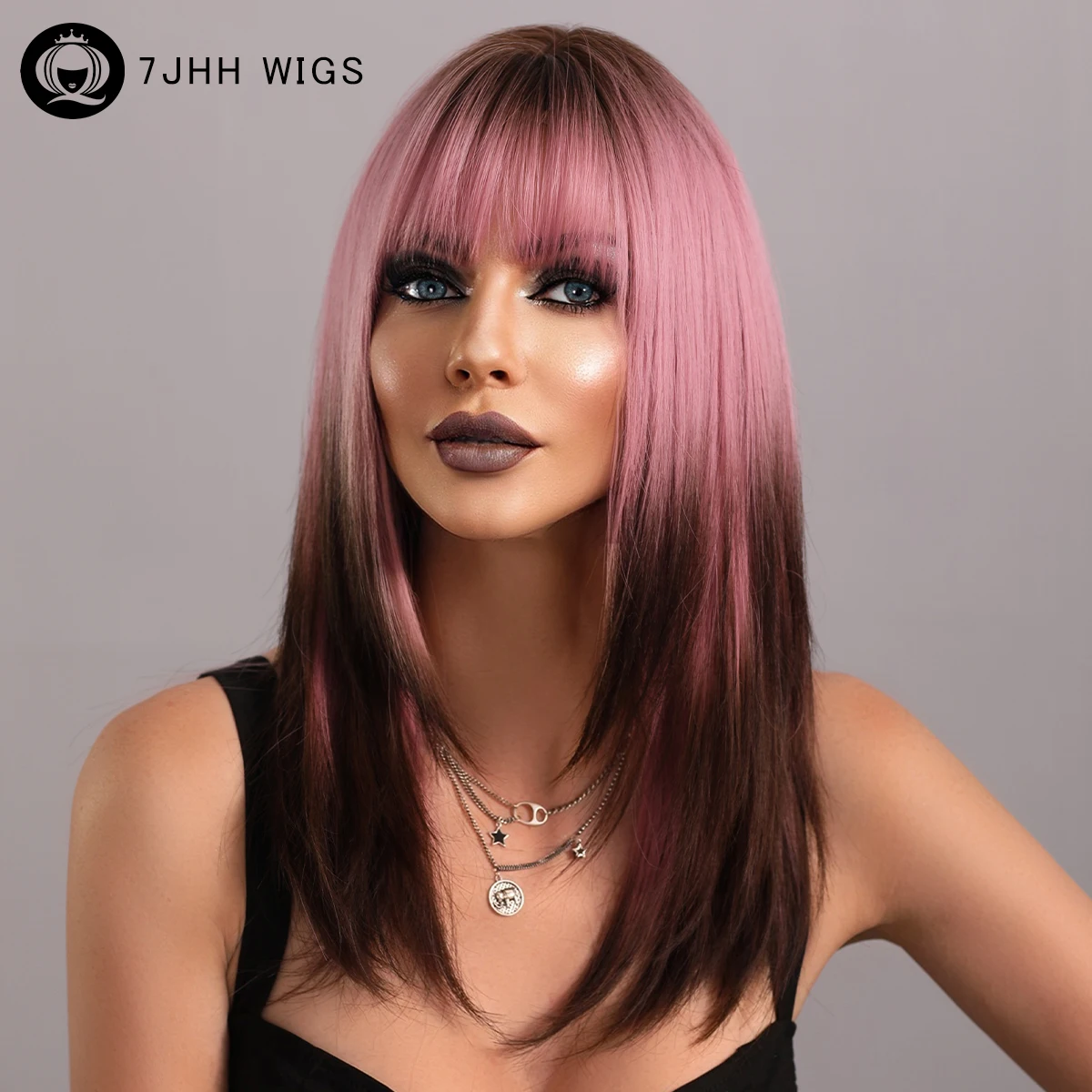 Top Trends: 7JHH WIGS Long Straight Wig With Bangs Ombre Synthetic Wigs For Women Natural Hair Wavy Wigs Cosplay Party Heat Resistant Hair Shoppable Styles