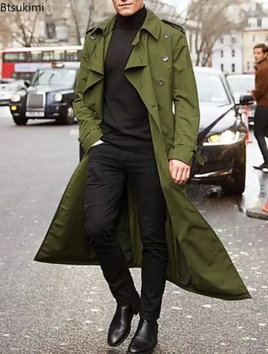 Top Trends: New 2024 Men's Overcoat Vintage Long Trench Jacket Coats Men's Business Party Casual Long Solid Windbreak Outwear Men's Clothing Shoppable Styles - Image 4