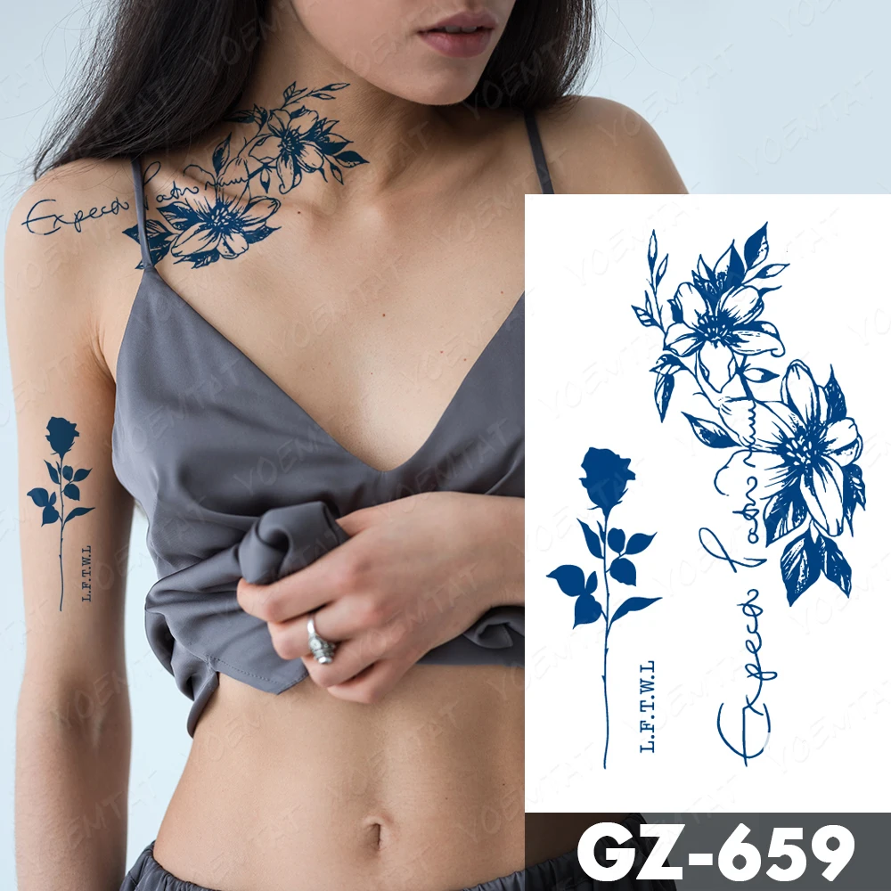 Top Trends: Semi-Permanent Waterproof Temporary Tattoo Sticker Juice Lasting Ink Tatto Line Flower Rose Herbal Fake Tatoo Women Men Body Art Shoppable Styles - Image 2