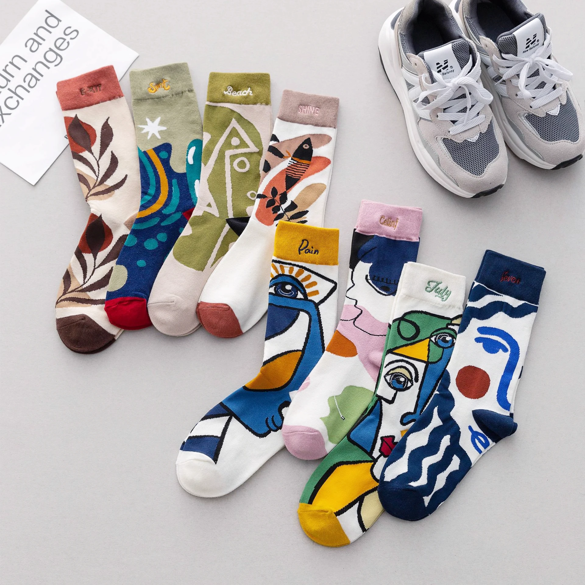 Top Trends: 1 Pair Cartoon Women Funny Happy Oil Painting Anime Socks France Fashion Personality Harajuku High Quality Spring Autumn Winter Shoppable Styles