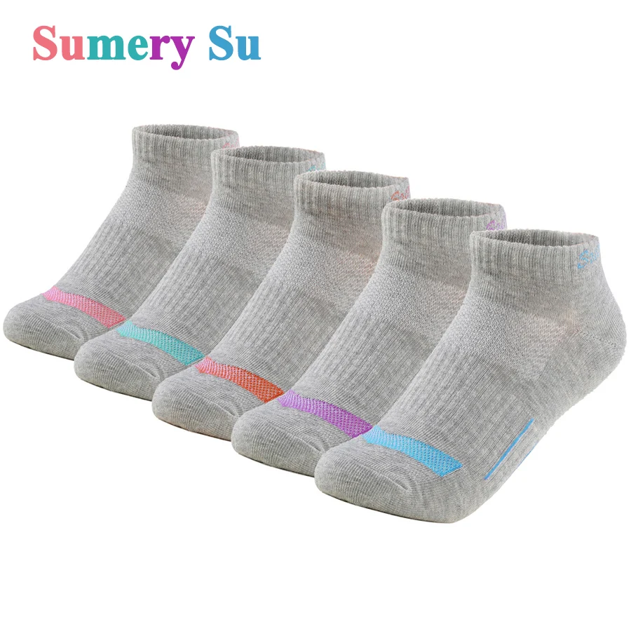 Top Trends: 5 Pairs / Lot Women Socks Running Casual Outdoor Cotton Cute Colorful Stripes Compression Grey Short Sock Girls Gift Hot Sale 2024 Shoppable Styles