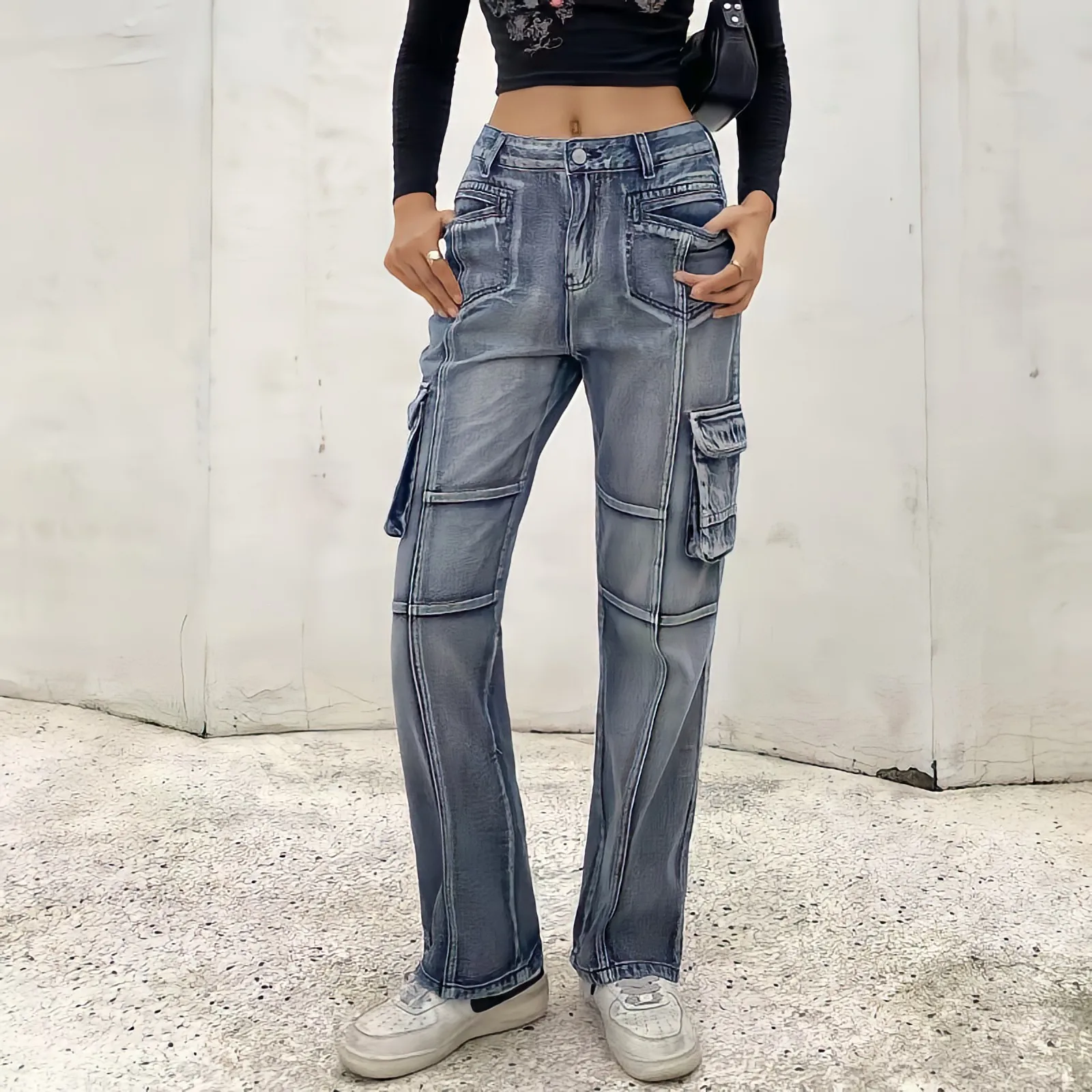 Top Trends: Low Waist Sexy Baggy Jeans Blue Cargo Pants Women Korean Fashion Vintage 90s Y2k Streetwear Punk Commute Straight Denim Trousers Shoppable Styles - Image 4