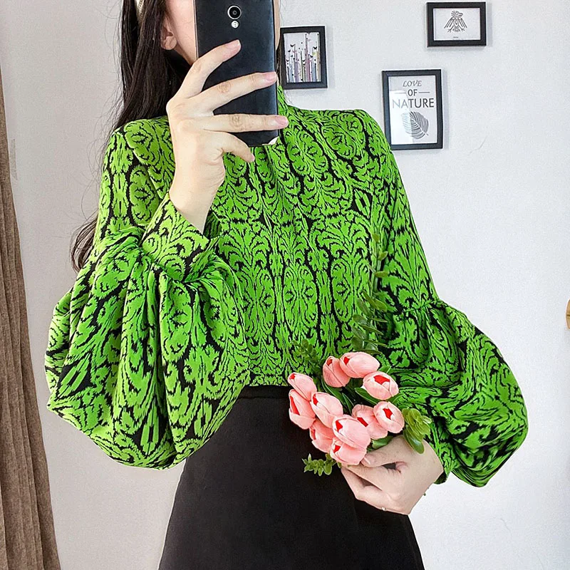 Top Trends: Vintage Printed Stand Collar Lantern Sleeve Blouses Women Clothing 2023 Autumn Winter Loose Casual Pullovers Office Lady Shirts Shoppable Styles