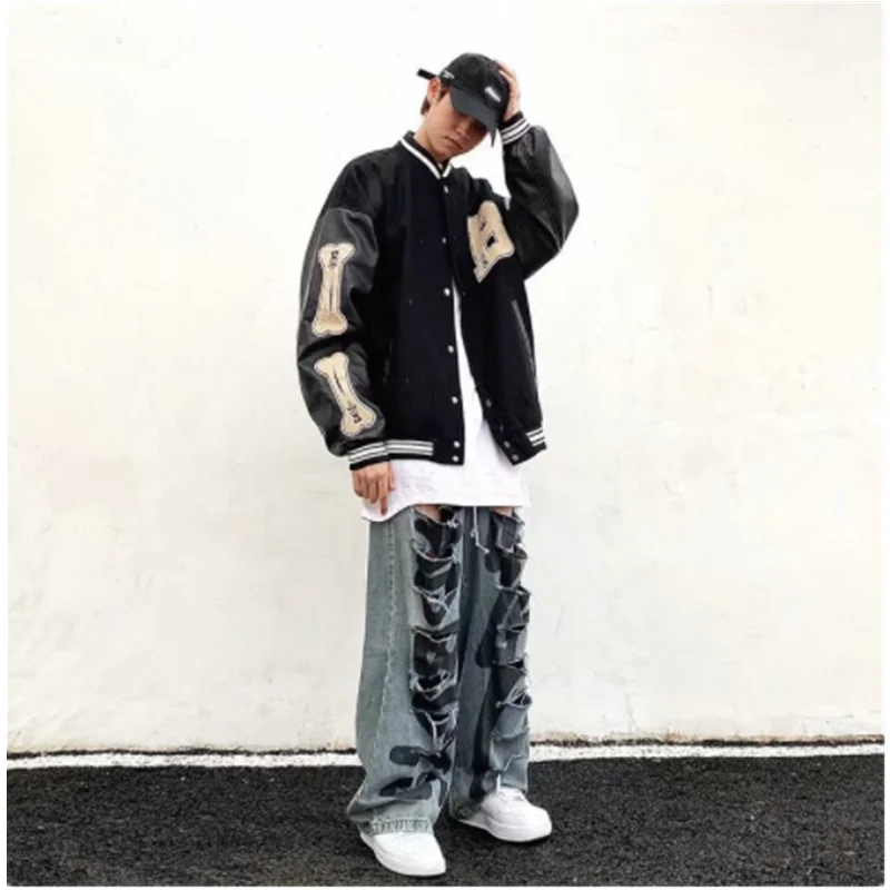 Top Trends: Men Baseball Jackets 2023 Spring New Long Sleeve Bomber Jacket Ins Hip Hop Youth Couples Jacket Men Loose Coat A0008 Shoppable Styles - Image 4