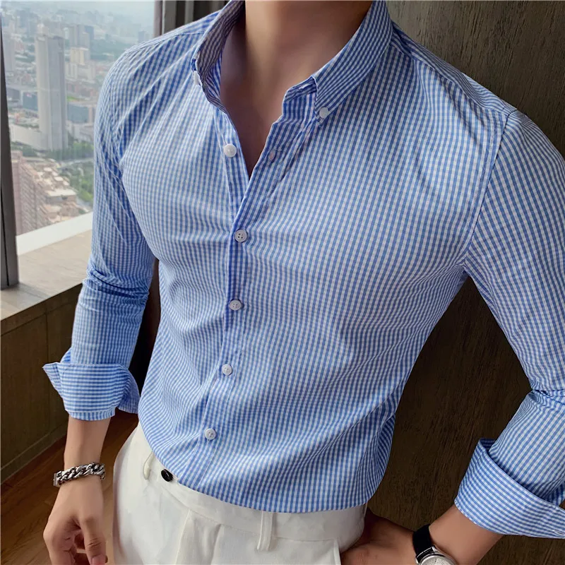 Top Trends: 2023 Brand Clothing Men Spring High Quality Pure Cotton Long Seeve Shirts / Mae Sim Fit Plaid Lapel Business Shirts Plus Size 4XL Shoppable Styles