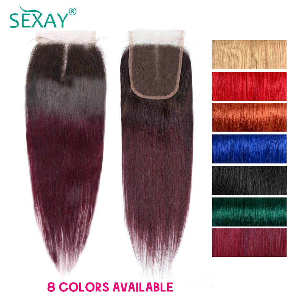 Top Trends: 1B 99J Ombre Lace Closure 100% Human Hair 2 Tone Green Blue Burgundy 4x4 Swiss Lace Closures 8 Colors Available Clearance Sale Shoppable Styles