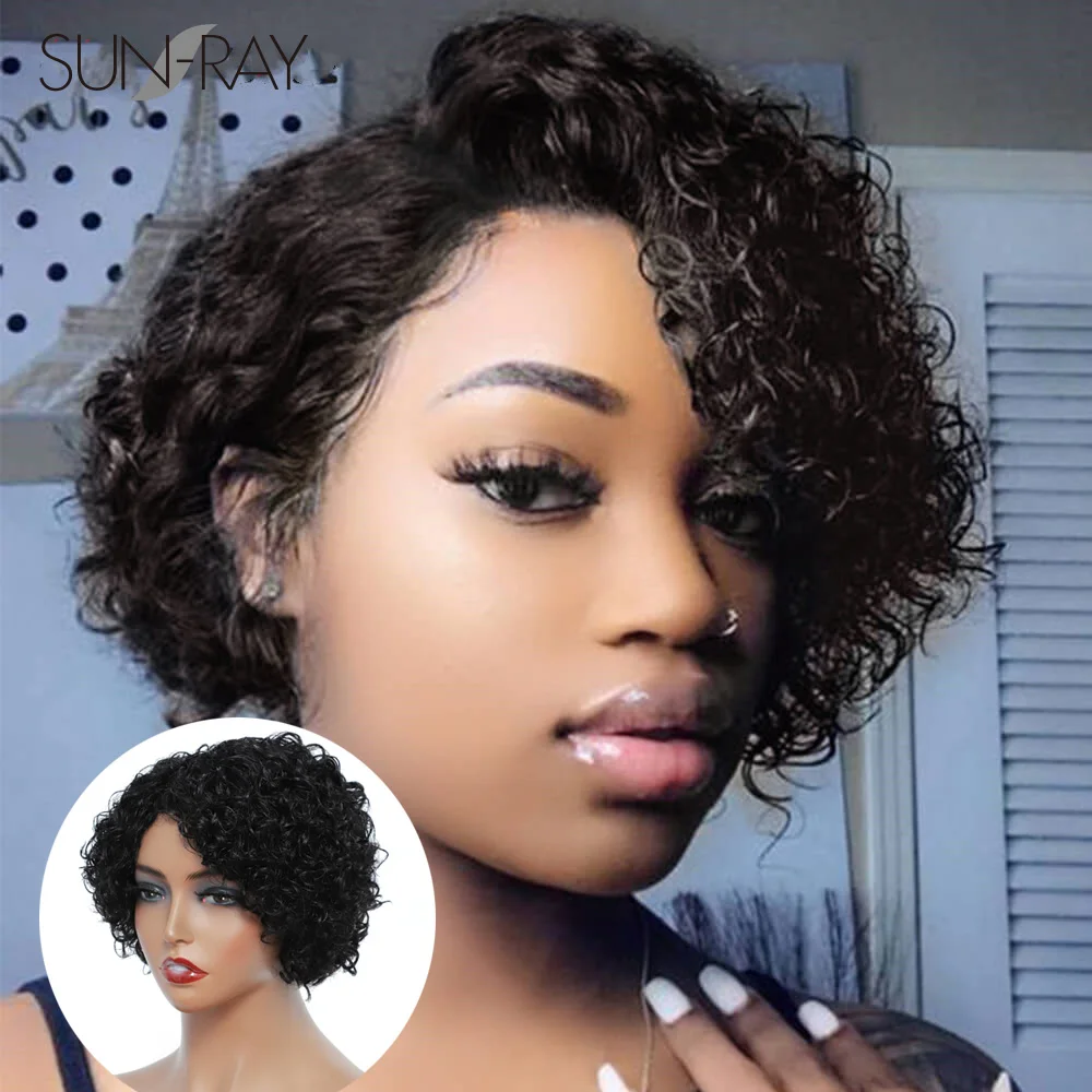 Top Trends: Short Curly Pixie Cut Human Hair Wigs For Women Remy Hair Glueless Cheap Side Part Machine Human Wigs Natural Black Brown Shoppable Styles