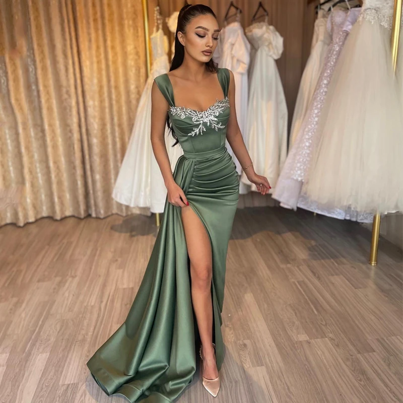 Top Trends: Thinyfull Formal Prom Dresses Mermaid High Split Beading Evening Dress Sweetheart Sleeveless Night Cocktail Party Gown Plus Size Shoppable Styles