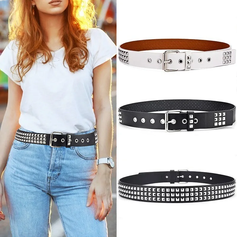 Top Trends: Pu Leather Studded Belt For Women Men Gothic Punk Y2k Waist Strap Designer Luxury Male Female Jeans Trouser Decorative Waistband Shoppable Styles