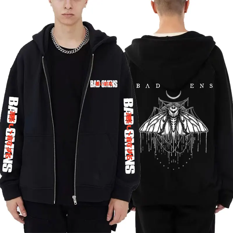 Top Trends: Bad Omens Band Graphic Print Zipper Hoodie Men&#039;s Rock Y2k Gothic Jacket Streetwear Men Fashion Loose Oversized Zip Up Sweatshirt Shoppable Styles