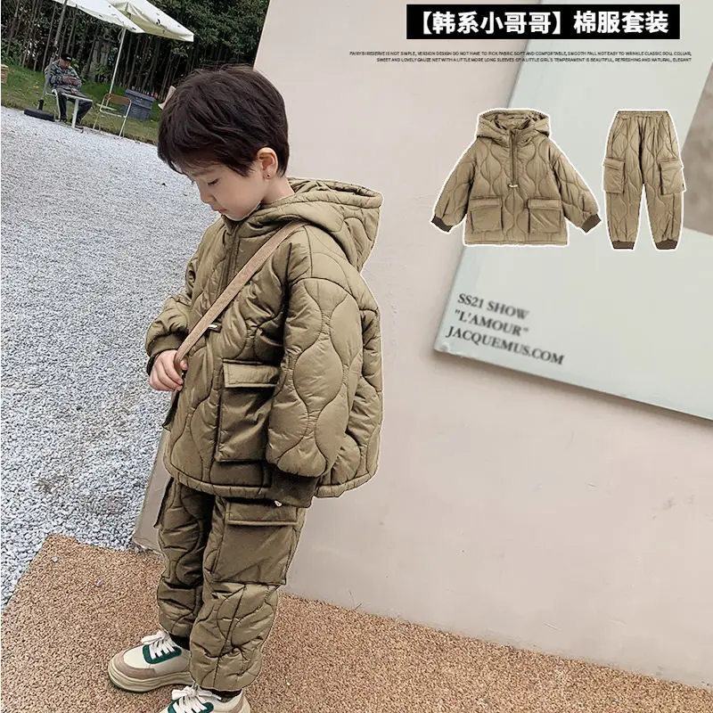 Top Trends: Kids Boys Clothes Sets 2pcs Winter Suits Pullover Outwear Coats+ pants Velvet Thick Warm Children Snowsuit 2-12 Years Old Shoppable Styles - Image 5