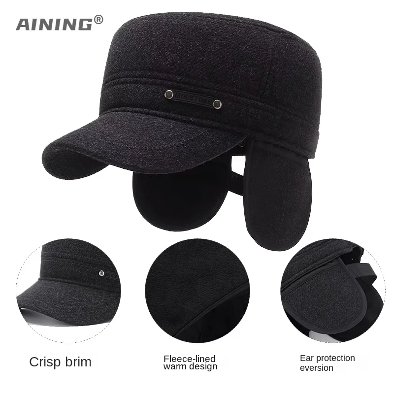 Top Trends: Winter Men's Hat Warm Flat Top Hat Cotton Casual Plush Autumn Ear Protection Wool Cap Cold Proof Baseball Cap Big Circumference Shoppable Styles - Image 6