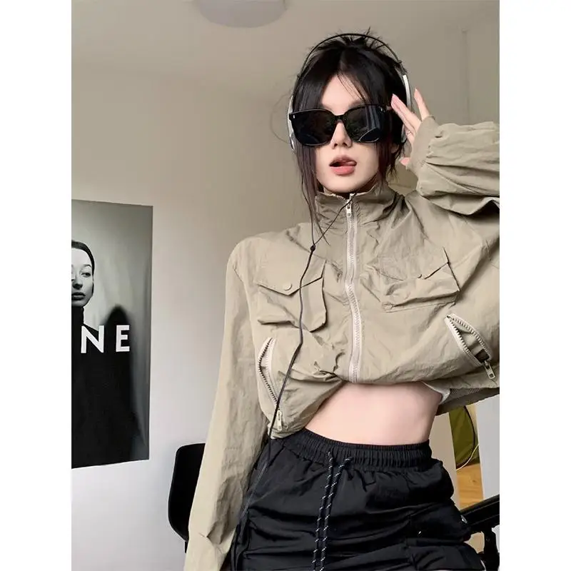 Top Trends: Deeptown Vintage Cropped Jacket Women Windbreaker Gorpcore Korean Streetwear Fashion Zipper Track Uv Blocking Jackets Kpop Shoppable Styles