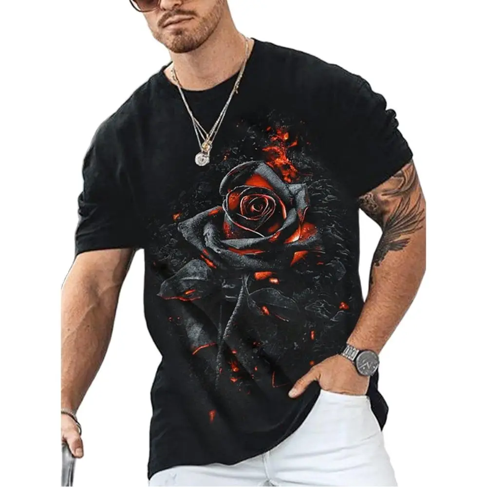 Top Trends: Summer Men's T-Shirt 3D Flower Print Short Sleeve Tops Fashion Rose Social T Shirt Streetwear Oversized Tee Shirt Men Clothing Shoppable Styles