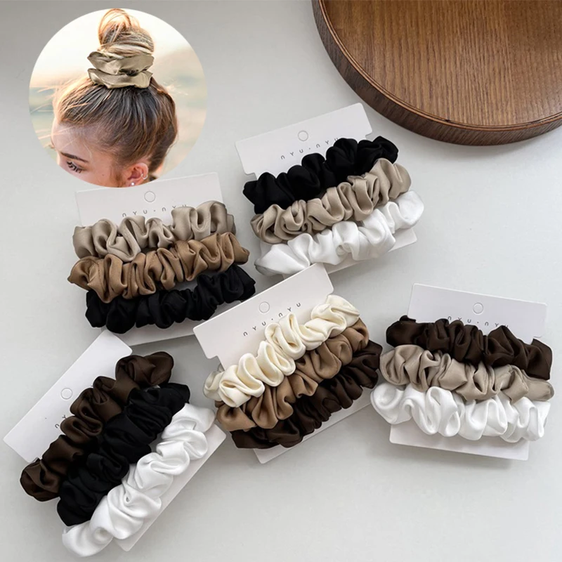 Top Trends: Woman Silk Hair Scrunchies Set Solid Color Hair Rings Hair Accessories Simplicity Elastic Hair Ties Large Intestine Hair Band Shoppable Styles