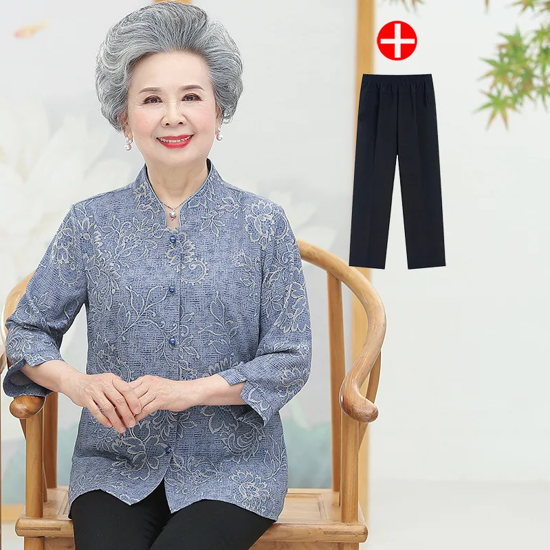 Top Trends: Fdfklak Elderly Grandma Clothes 3 / 4 Sleeve Spring Summer 60 To 80 Years Old Middle-Aged Mother Two-Piece Set Womens Outfits 5XL Shoppable Styles