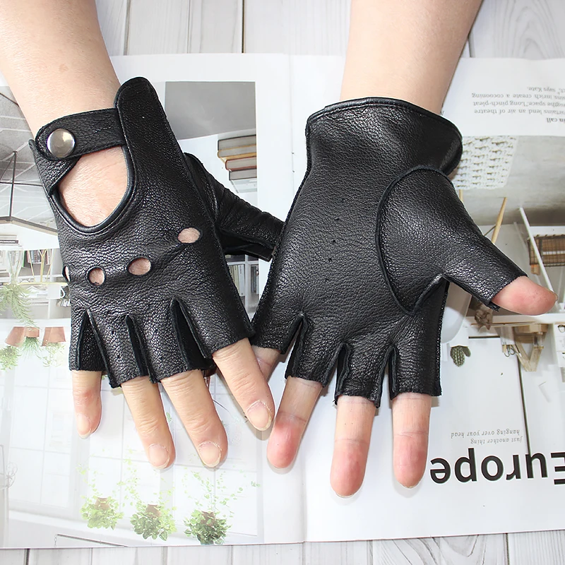 Top Trends: Car Driving Deerskin Leather Fingerless Gloves Men&#039;s Short Fashion Hollow Summer Sports Fitness Motorcycle Riding Half Finger Shoppable Styles