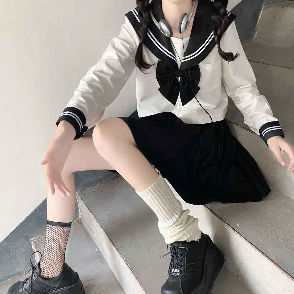 Top Trends: Japanese School Girl Uniform JK Black Sailor Basic Cartoon Navy Sailor Uniform Sets Navy Costume Women Girl Costume Uniform Shoppable Styles