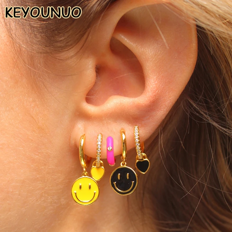 Top Trends: KEYOUNUO Gold Silver Filled CZ Drop Hoop Earrings For Women Colorful Enamel Candy Small Women's Dangle Earring Jewelry Wholesale Shoppable Styles