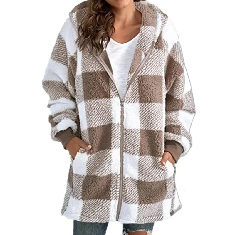 Top Trends: 2024 Spring Women's Fleece Coat Oversize Plaid Zipper Long Sleeve Thickening Jacket Winter Female Fashion Trendy Clothes Ladies Shoppable Styles