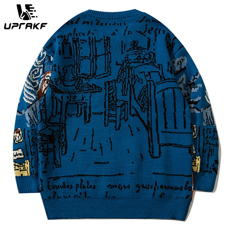 Top Trends: UPRAKF Graffiti Van Gogh Print Sweater Loose All-Match Pullover Winter Tops Lapel Knit Autumn Fashion Shoppable Styles - Image 2