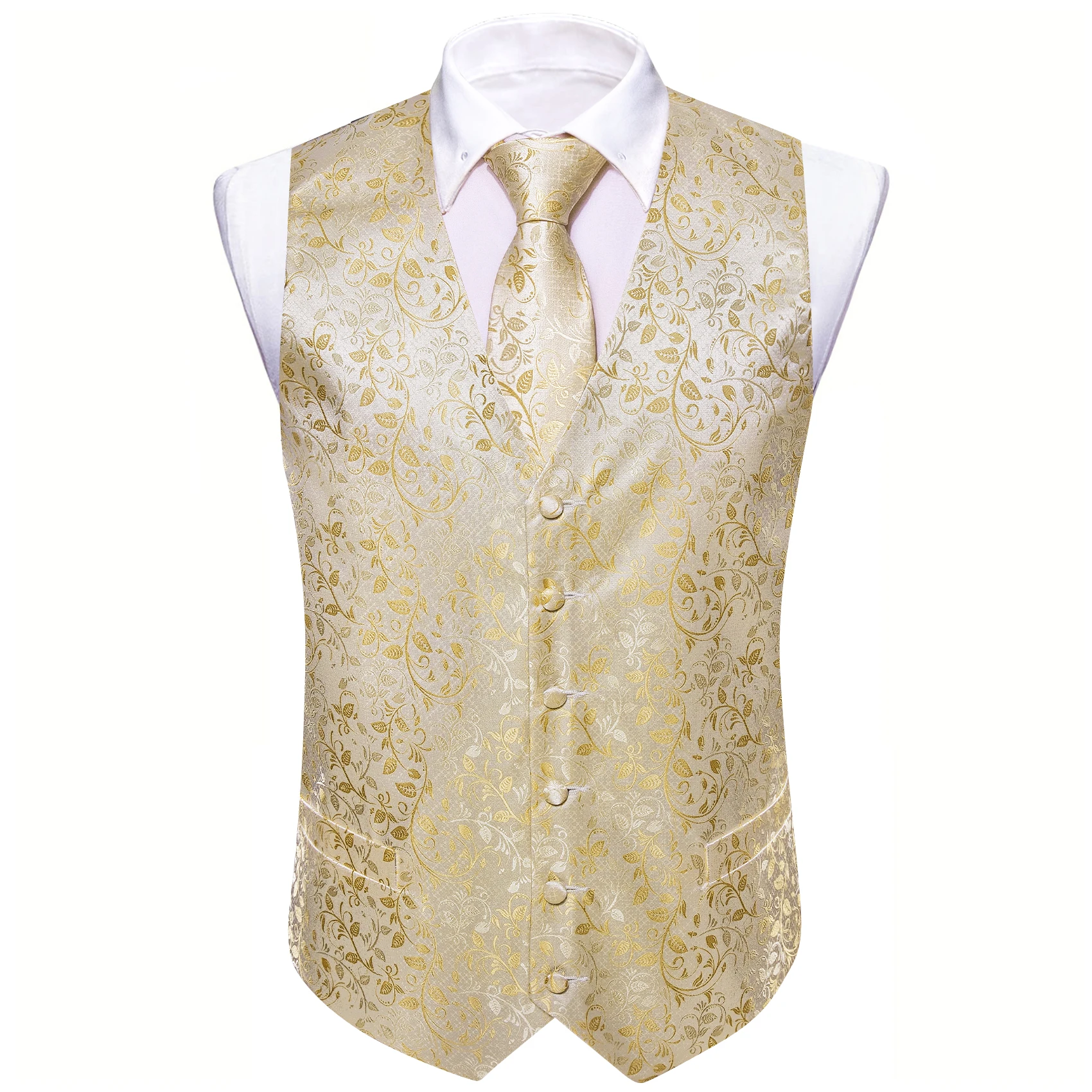 Top Trends: Mens's Suit Vest Gold Yellow Paisley Sold Flower Embroidered Waistcoat Tie Hanky Formal Sleeveless Jacket Barry Wang Shoppable Styles - Image 3