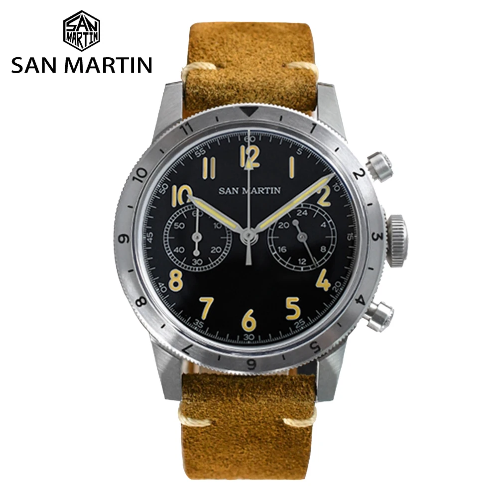 Top Trends: San Martin New Retro Pilot VK64 Chronograph Men's Quartz Watch Bidirectional Bezel Business Vintage Waterproof Luminous Clock Shoppable Styles