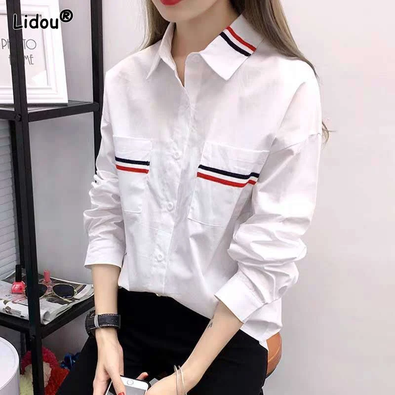 Top Trends: Long Sleeve Loose Turn-down Collar Spring Summer Business Casual Patchwork Pockets Solid Simplicity Blouses Women's Clothing Shoppable Styles