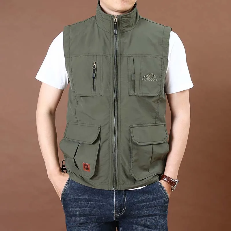 Top Trends: Men's Vest Sleeveless Jackets Summer Multi Pocket Vests Mens Designer Stand Collar Jacket Suitable For Outdoor Hunting Fishing Shoppable Styles