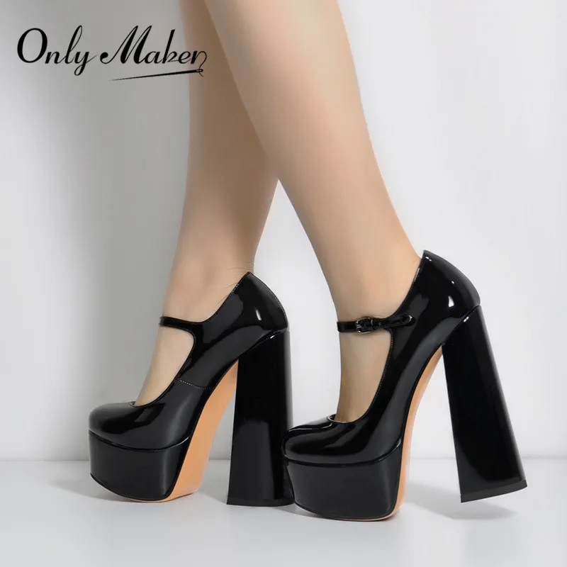 Top Trends: Onlymaker Women Pumps Mary-Jane Platform Black Pink Chunky 16CM High Heels Ankle Strap Dress Party Hoof Heel Plus Size Shoes Shoppable Styles