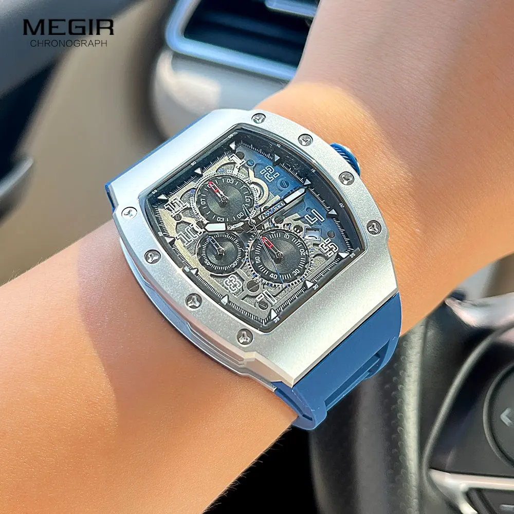 Top Trends: MEGIR Chronograph Quartz Watch For Men Luxury Stainless Steel Quartz Wristwatch With Luminous Hands Auto Date Blue Silicone Band Shoppable Styles - Image 4