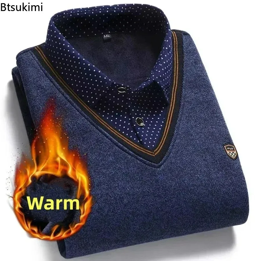 Top Trends: New 2024 Autumn Winter Men's Wool Shirt-Neck Sweater Fashionable Plaid Solid Thickened Warm Fleece High Quality Versatile Casual Shoppable Styles