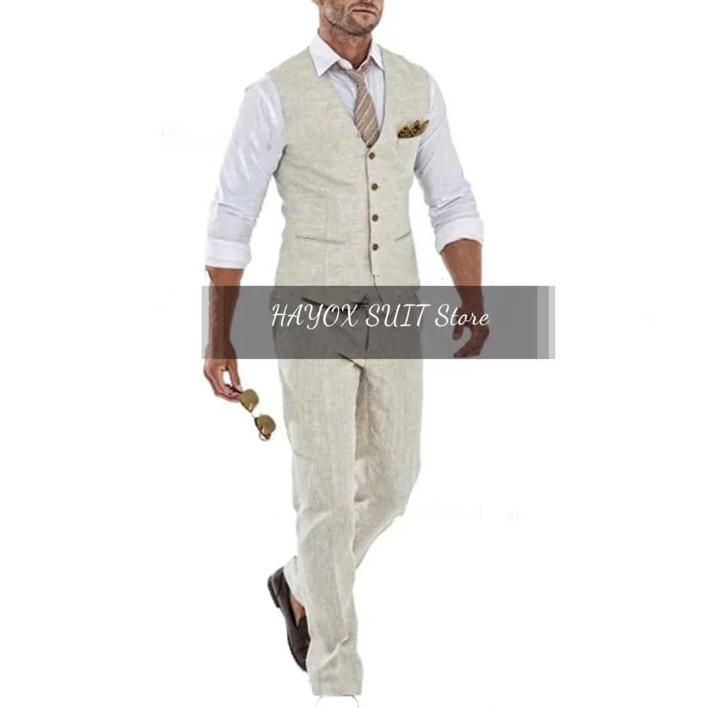 Top Trends: Linen Men&#039;s Suit Vest Slim Fit V-Neck Single Breasted Business Formal Wedding Groomsmen Tuxedo Chalecos Shoppable Styles