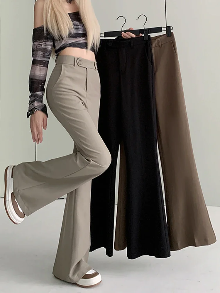 Top Trends: New Solid Black Woman Pants High Waisted Streetwear Casual Flare Pants Women Clothes Full Length Long Straight Trousers Women Shoppable Styles